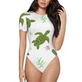 thumbnail image 1 of KLL Women 's Crew Neck Bodysuit Jumpsuits Cute Turtle Print Short onesies Stretch T Shirts, 1 of 1