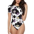 thumbnail image 1 of KLL Women 's Crew Neck Bodysuit Jumpsuits Daisies Flowers Print Short onesies Stretch T Shirts, 1 of 7