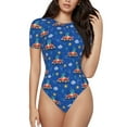 thumbnail image 1 of KLL Women 's Crew Neck Bodysuit Jumpsuits Dinosaur Driving Print Short onesies Stretch T Shirts, 1 of 7