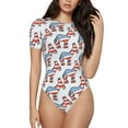 thumbnail image 1 of KLL Women 's Crew Neck Bodysuit Jumpsuits Donkey Print Short onesies Stretch T Shirts, 1 of 5