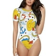 thumbnail image 1 of KLL Women 's Crew Neck Bodysuit Jumpsuits Ducks and Anchors Print Short onesies Stretch T Shirts, 1 of 1