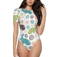thumbnail image 1 of KLL Women 's Crew Neck Bodysuit Jumpsuits Easter Rabbit Print Short onesies Stretch T Shirts, 1 of 7