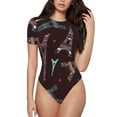 thumbnail image 1 of KLL Women 's Crew Neck Bodysuit Jumpsuits Eiffel Tower Print Short onesies Stretch T Shirts, 1 of 7