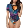 thumbnail image 1 of KLL Women 's Crew Neck Bodysuit Jumpsuits Fantasy Cosmic Landscape Print Short onesies Stretch T Shirts, 1 of 5