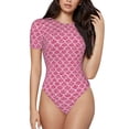 thumbnail image 1 of KLL Women 's Crew Neck Bodysuit Jumpsuits Fish Scales Print Short onesies Stretch T Shirts, 1 of 7