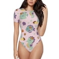 thumbnail image 1 of KLL Women 's Crew Neck Bodysuit Jumpsuits Fish Seahorse Print Short onesies Stretch T Shirts, 1 of 5
