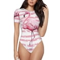 thumbnail image 1 of KLL Women 's Crew Neck Bodysuit Jumpsuits Flamingo Print Short onesies Stretch T Shirts, 1 of 7