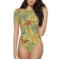 thumbnail image 1 of KLL Women 's Crew Neck Bodysuit Jumpsuits Floral with Butterflies Print Short onesies Stretch T Shirts, 1 of 7