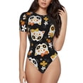 thumbnail image 1 of KLL Women 's Crew Neck Bodysuit Jumpsuits Flower Fox Print Short onesies Stretch T Shirts, 1 of 7