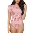 thumbnail image 1 of KLL Women 's Crew Neck Bodysuit Jumpsuits Fox Print Short onesies Stretch T Shirts, 1 of 7