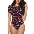 thumbnail image 1 of KLL Women 's Crew Neck Bodysuit Jumpsuits Foxes In Different Poses Print Short onesies Stretch T Shirts, 1 of 5