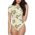 thumbnail image 1 of KLL Women 's Crew Neck Bodysuit Jumpsuits Green Snake Print Short onesies Stretch T Shirts, 1 of 7
