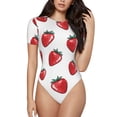 thumbnail image 1 of KLL Women 's Crew Neck Bodysuit Jumpsuits Hand Drawn Strawberry Print Short onesies Stretch T Shirts, 1 of 7