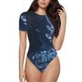 thumbnail image 1 of KLL Women 's Crew Neck Bodysuit Jumpsuits Heart Axolotl Print Short onesies Stretch T Shirts, 1 of 5