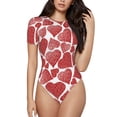 thumbnail image 1 of KLL Women 's Crew Neck Bodysuit Jumpsuits Hearts Print Short onesies Stretch T Shirts, 1 of 7