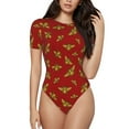 thumbnail image 1 of KLL Women 's Crew Neck Bodysuit Jumpsuits Hohey Bee Golden Print Short onesies Stretch T Shirts, 1 of 7