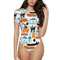 thumbnail image 1 of KLL Women 's Crew Neck Bodysuit Jumpsuits Industrial Transportations Print Short onesies Stretch T Shirts, 1 of 1