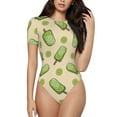thumbnail image 1 of KLL Women 's Crew Neck Bodysuit Jumpsuits Kiwi Ice Cream Print Short onesies Stretch T Shirts, 1 of 7