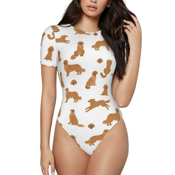KLL Women 's Crew Neck Bodysuit Jumpsuits Labrador Retriever Dog Print Short onesies Stretch T Shirts