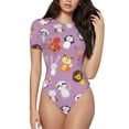 thumbnail image 1 of KLL Women 's Crew Neck Bodysuit Jumpsuits Lovely Animals Print Short onesies Stretch T Shirts, 1 of 7
