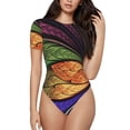 thumbnail image 1 of KLL Women 's Crew Neck Bodysuit Jumpsuits Multicolored Beautiful Flower1 Print Short onesies Stretch T Shirts, 1 of 5