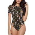 thumbnail image 1 of KLL Women 's Crew Neck Bodysuit Jumpsuits Mushroom Garnish Print Short onesies Stretch T Shirts, 1 of 7