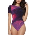 thumbnail image 1 of KLL Women 's Crew Neck Bodysuit Jumpsuits Mystical Dragon Under Moon Print Short onesies Stretch T Shirts, 1 of 5