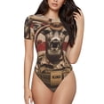 thumbnail image 1 of KLL Women 's Crew Neck Bodysuit Jumpsuits Patriotic Deer Soldier Salute Print Short onesies Stretch T Shirts, 1 of 5