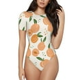 thumbnail image 1 of KLL Women 's Crew Neck Bodysuit Jumpsuits Peaches Print Short onesies Stretch T Shirts, 1 of 5