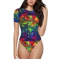 thumbnail image 1 of KLL Women 's Crew Neck Bodysuit Jumpsuits Pride Rainbow Print Short onesies Stretch T Shirts, 1 of 7