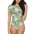 thumbnail image 1 of KLL Women 's Crew Neck Bodysuit Jumpsuits Rabbit And Carrot Print Short onesies Stretch T Shirts, 1 of 7