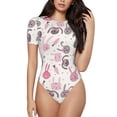 thumbnail image 1 of KLL Women 's Crew Neck Bodysuit Jumpsuits Rabbit And Carrot Print Short onesies Stretch T Shirts, 1 of 7