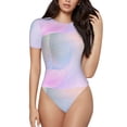 thumbnail image 1 of KLL Women 's Crew Neck Bodysuit Jumpsuits Rainbow Print Short onesies Stretch T Shirts, 1 of 7