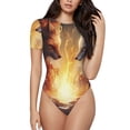 thumbnail image 1 of KLL Women 's Crew Neck Bodysuit Jumpsuits Red And White Flame Fox Print Short onesies Stretch T Shirts, 1 of 5