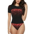 thumbnail image 1 of KLL Women 's Crew Neck Bodysuit Jumpsuits Red Glitter1 Print Short onesies Stretch T Shirts, 1 of 7