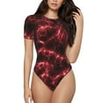 thumbnail image 1 of KLL Women 's Crew Neck Bodysuit Jumpsuits Red Line Print Short onesies Stretch T Shirts, 1 of 7
