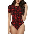 thumbnail image 1 of KLL Women 's Crew Neck Bodysuit Jumpsuits Red Skulls Print Short onesies Stretch T Shirts, 1 of 7