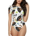 thumbnail image 1 of KLL Women 's Crew Neck Bodysuit Jumpsuits Rottweiler Print Short onesies Stretch T Shirts, 1 of 7