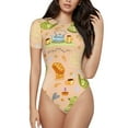thumbnail image 1 of KLL Women 's Crew Neck Bodysuit Jumpsuits Scandinavian Style Hygge Print Short onesies Stretch T Shirts, 1 of 7