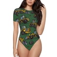 thumbnail image 1 of KLL Women 's Crew Neck Bodysuit Jumpsuits Scraper Print Short onesies Stretch T Shirts, 1 of 5