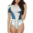 thumbnail image 1 of KLL Women 's Crew Neck Bodysuit Jumpsuits Snow Gnome for Winter Print Short onesies Stretch T Shirts, 1 of 5