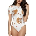 thumbnail image 1 of KLL Women 's Crew Neck Bodysuit Jumpsuits Squirrel Giving A Gift Print Short onesies Stretch T Shirts, 1 of 7