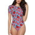 thumbnail image 1 of KLL Women 's Crew Neck Bodysuit Jumpsuits Strawberries Print Short onesies Stretch T Shirts, 1 of 7