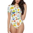 thumbnail image 1 of KLL Women 's Crew Neck Bodysuit Jumpsuits Summer Animal Print Short onesies Stretch T Shirts, 1 of 7