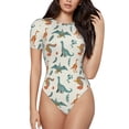 thumbnail image 1 of KLL Women 's Crew Neck Bodysuit Jumpsuits Summer Dinosaur Print Short onesies Stretch T Shirts, 1 of 7