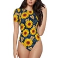thumbnail image 1 of KLL Women 's Crew Neck Bodysuit Jumpsuits Sunflowers Print Short onesies Stretch T Shirts, 1 of 1