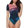 thumbnail image 1 of KLL Women 's Crew Neck Bodysuit Jumpsuits Sunshine Ocean Whale Print Short onesies Stretch T Shirts, 1 of 5