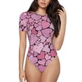 thumbnail image 1 of KLL Women 's Crew Neck Bodysuit Jumpsuits Sweet Heart Print Short onesies Stretch T Shirts, 1 of 7