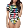 thumbnail image 1 of KLL Women 's Crew Neck Bodysuit Jumpsuits Trendy Colorful Pineapples 1 Print Short onesies Stretch T Shirts, 1 of 5