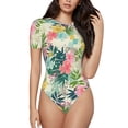 thumbnail image 1 of KLL Women 's Crew Neck Bodysuit Jumpsuits Tropical Flowers Print Short onesies Stretch T Shirts, 1 of 7